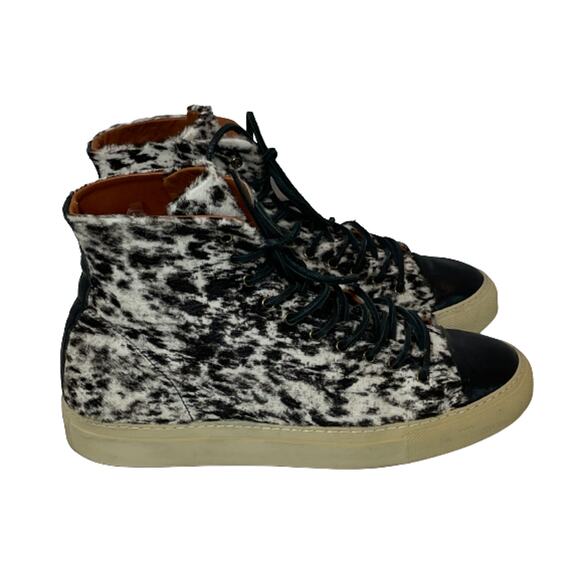 Buttero Animal Print Calf Hair Fur Trainer Womens 38/ 8 High Top Boot Sneaker - Picture 1 of 10